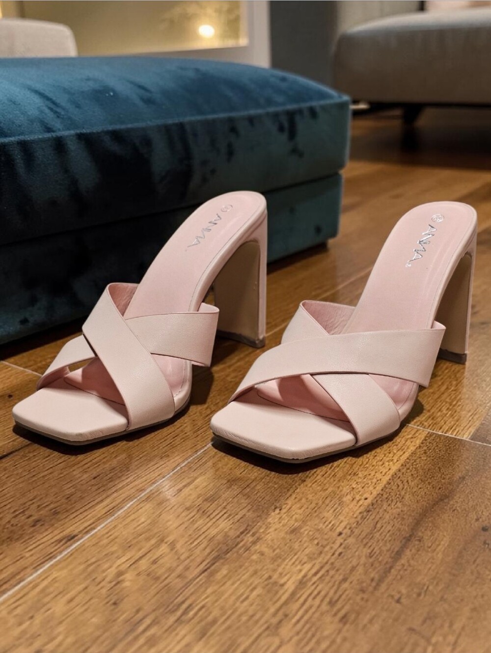 Womens Pink Block Heel Sandals With Criss-Cross Straps & Square Toe Design - Picture 12 of 14